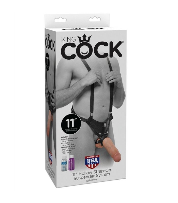 STRAP ON CON DILDO HUECO 28 CM Y TIRANTES COLOR CARNE