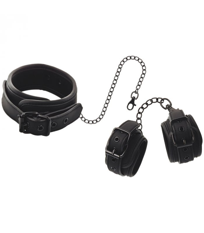 FETISH SUBMISSIVE COLLAR Y ESPOSAS CUERO VEGANO