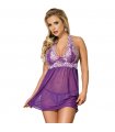 SUBBLIME BABYDOLL LILA CON BORDADOS FLORALES BLANCOS S/M