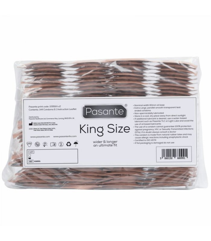 PASANTE PRESERVATIVOS KING MaS LARGOS Y ANCHOS BOLSA 144 UNIDADES