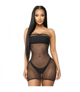 QUEEN LINGERIE VESTIDO CUERPO DE RED CON BRILLANTES S L
