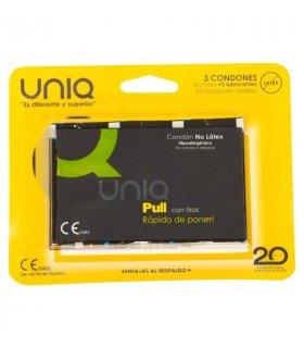 UNIQ PULL PRESERVATIVOS CON TIRAS SIN LATEX 3 UNIDADES