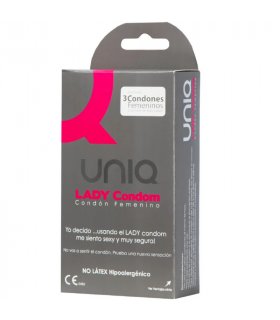 UNIQ LADY CONDOM PRESERVATIVOS FEMENINOS CON LIGUERO SIN LATEX 3 UNIDADES