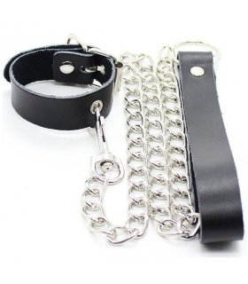 OHMAMA COLLAR PARA PENE Y CORREA PIEL CON CADENA METALICA