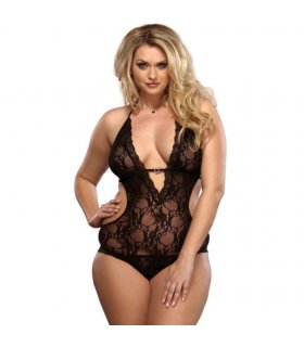 LEG AVENUE TEDDY LACE V TALLA GRANDE NEGRO